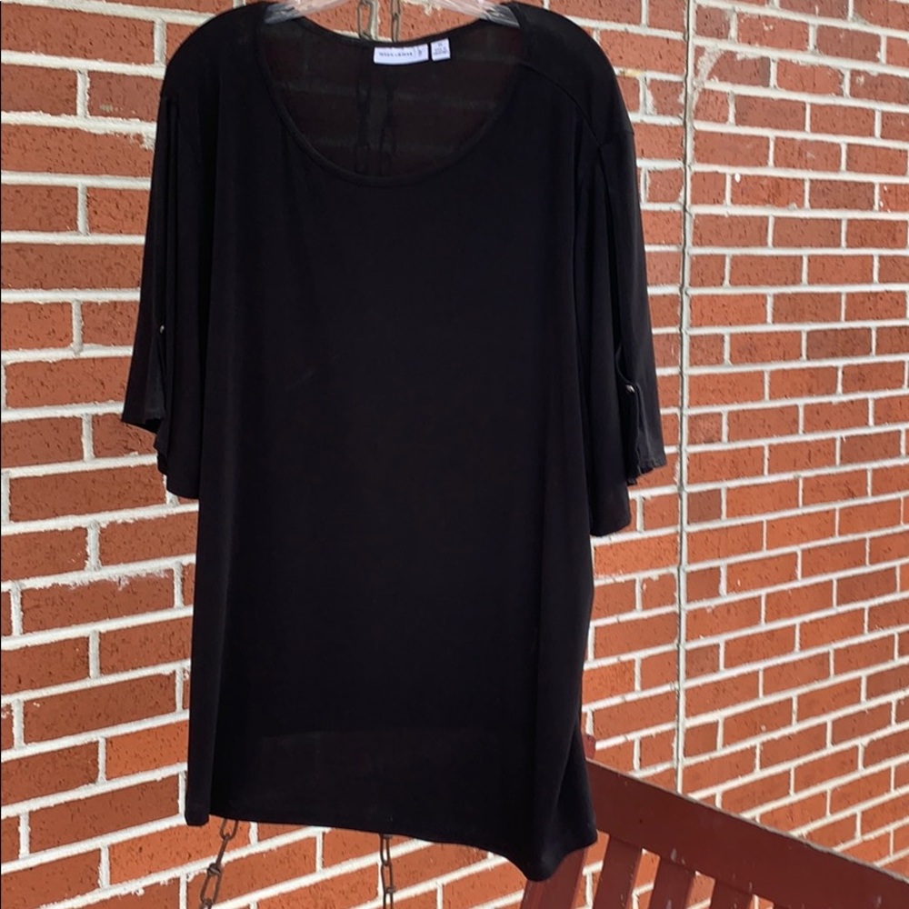 Susan Graver split sleeve black pullover blouse3X
